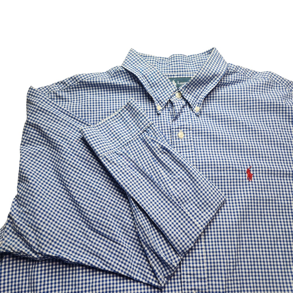 Ralph Lauren Custom Fit Gingham‎ Button Down Shirt Men's XXL Blue White